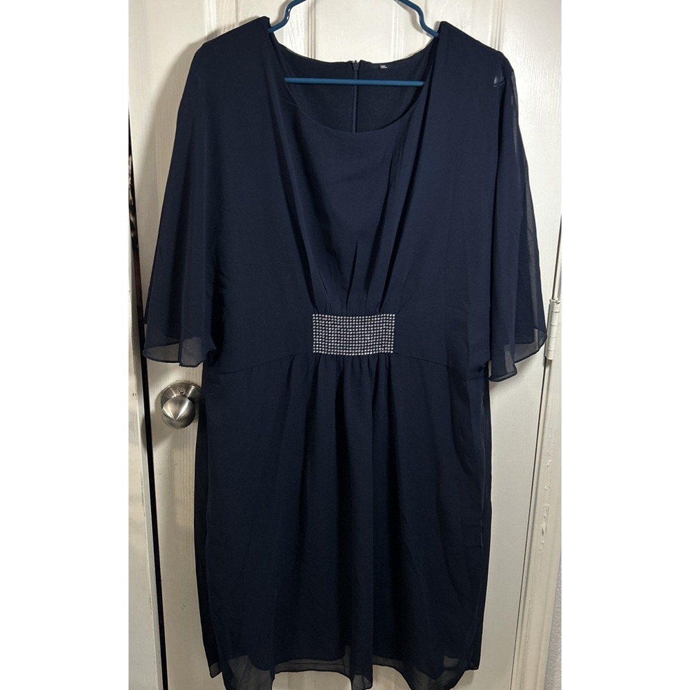 Women 2XL Navy Blue Swing Rhinestone Midi‎ Whimsy NWOT